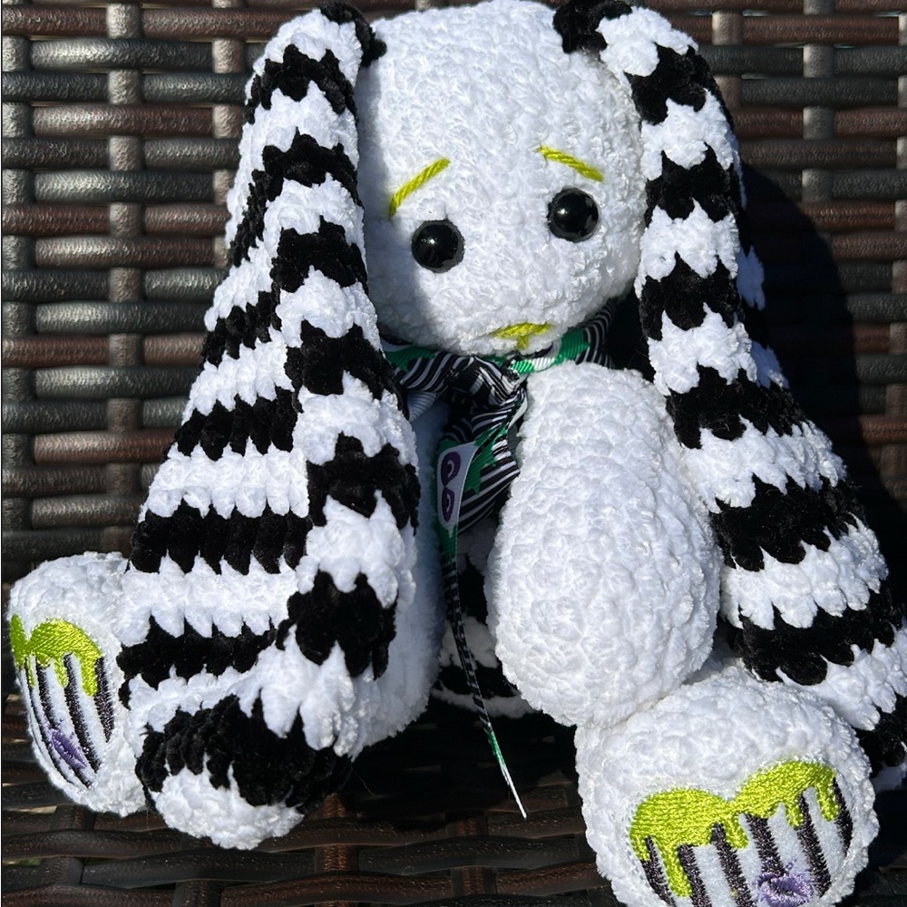 Beetlejuice Handmade Crochet Bunny Embroidered Feet Adorable Easter Gift